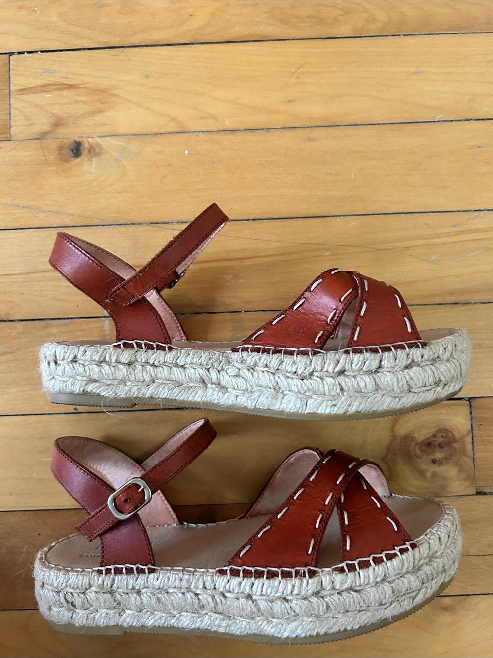 Handmade Tan Leather Espadrille Sandals with Ankle Strap